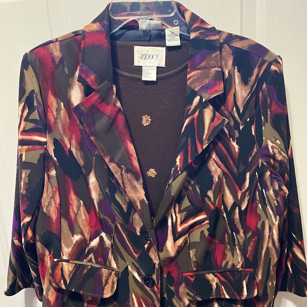 Women’s Multicolor Abstract Blazer Jacket - Purple/Burgundy w/ brown top